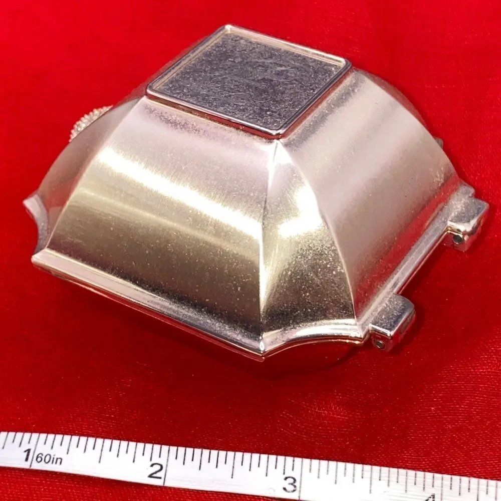 Small square metal trinket box with hinged lid with no makers mark
